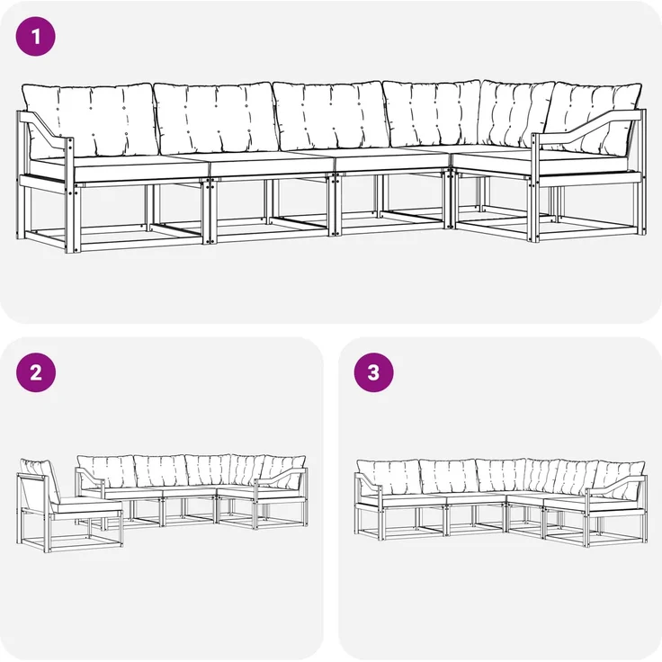 vidaXL Outdoor-Sofagarnitur 5 stk. 5-Sitzer Natur und Schwarz 3369467 – Bild 8