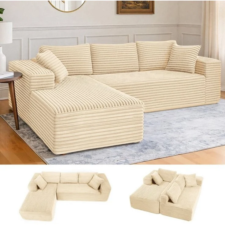 COMHOMA Sofa Big-Sofa, L-förmige Sofa, Couch Ecksofa, Chaiselongue Schlafsofa, mit tiefer Sitzfläche und breiten Armlehnen, Cordstoff – Bild 4