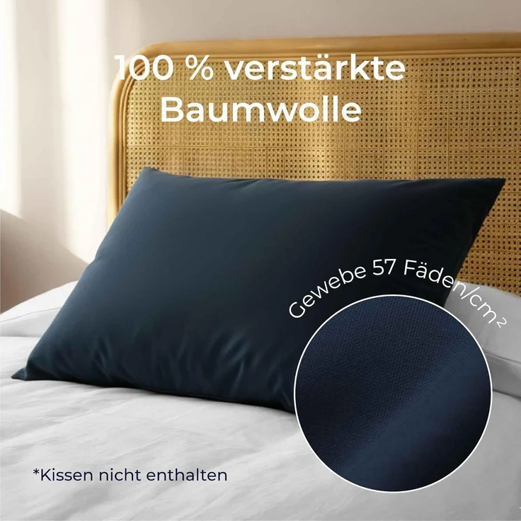 Kissenbezug 30x50 Renforcé Baumwolle (2er-Set) - Dunkelblau - Dicht gewebt mit 57 Fäden/cm² - Kissenbezug 50x30 - Oeko Tex Zertifiziert - Dreamzie – Bild 3