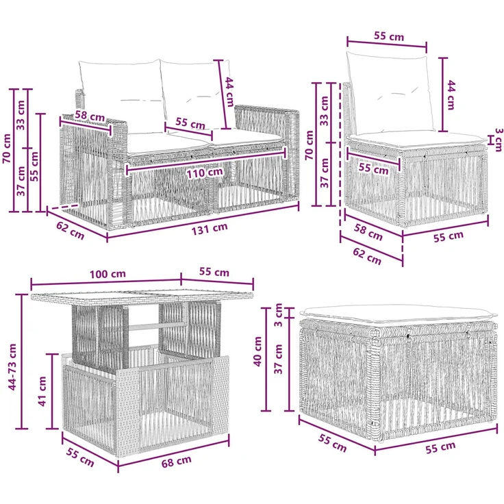 vidaXL Gartensofa-set 5 stk. Schwarz und Cremeweiß Poly-Rattan 3436780 – Bild 11