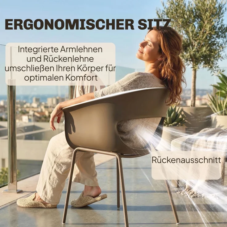 Gartenstühle 4er Set ergonomisch Balkonstühle mit Ausschnittdesign Armlehne Wetterfest röstbeständig Kaffee--Kaffee--74x51x61cm--YOUDENOVA – Bild 7