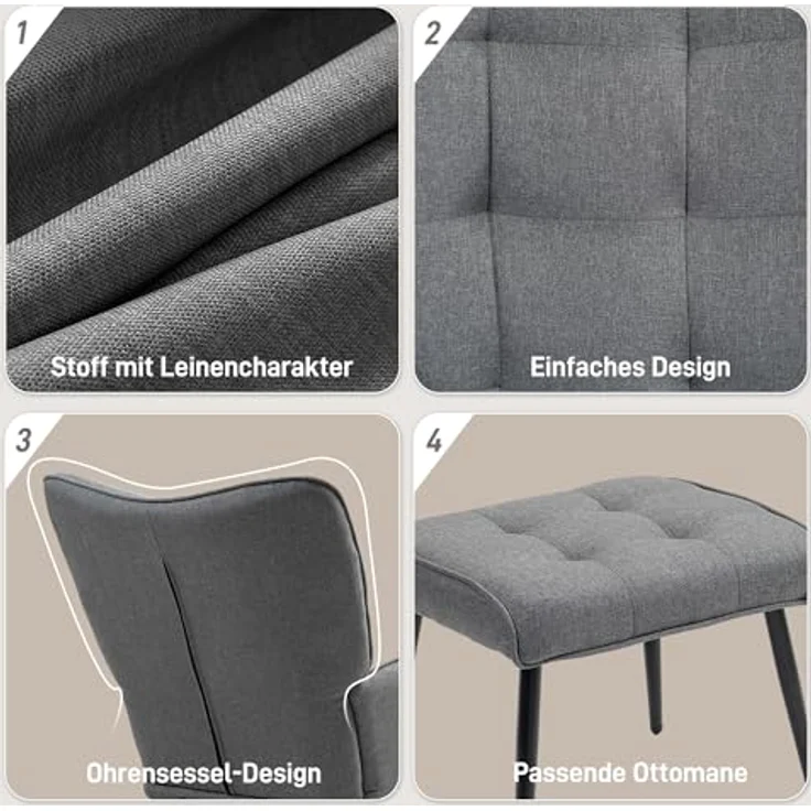 HOMCOM Schaukelsessel mit Hocker, Relaxsessel mit Leinenoptik (Armlehnsessel, 2-St, Schwingsessel), für Wohnzimmer, Schlafzimmer, Schwarz+Dunkelgrau – Bild 6