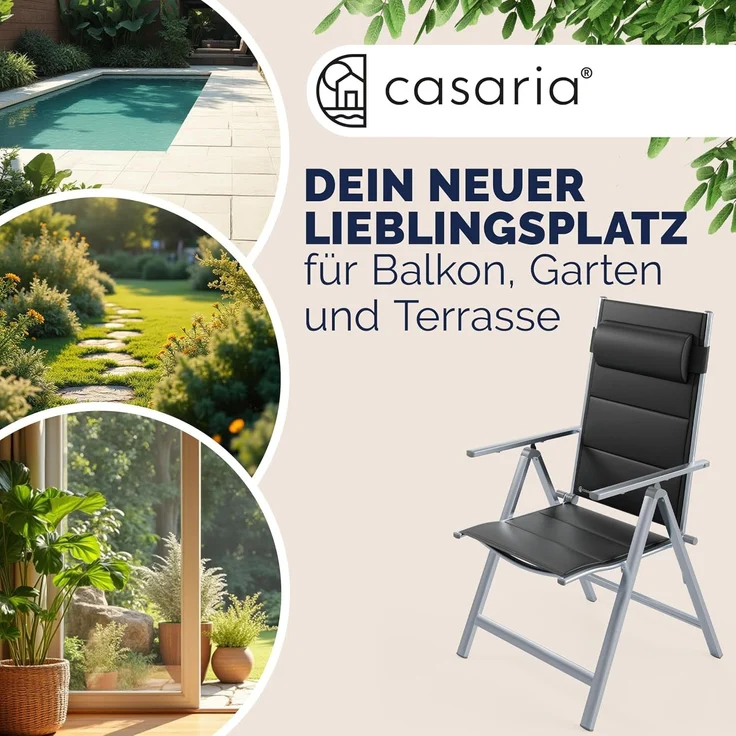 Casaria® Gartenstühle 2er Set Klappbar Gepolstert Alu 8- Fach Verstellbar 120 kg Belastbarkeit Wetterfest Outdoor Balkon Camping Hochlehner Klappstuhl – Bild 4