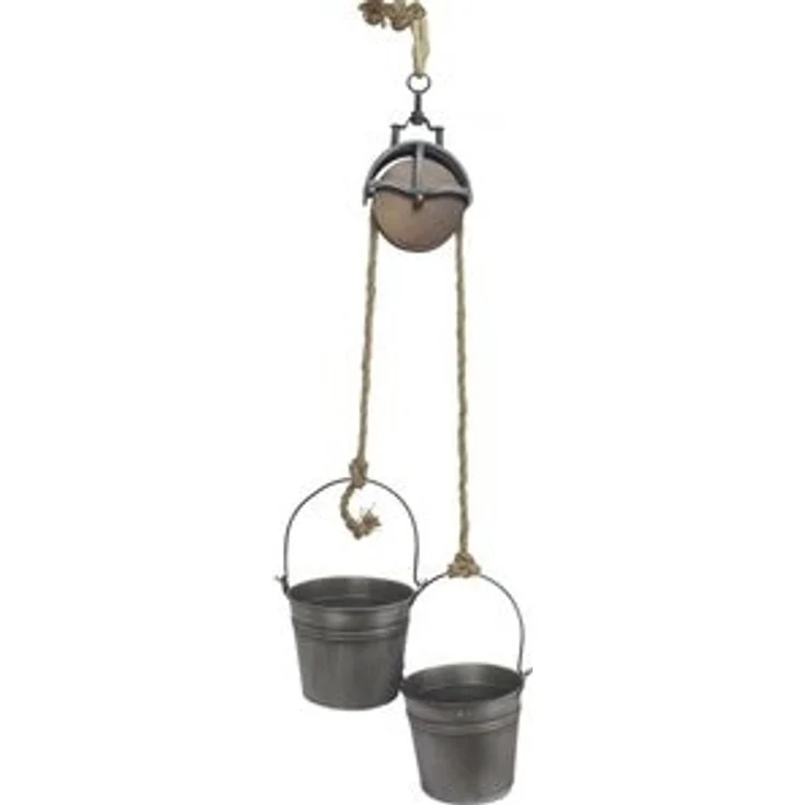 Metalleimer mit Umlenkrolle Deko Set Silber Grau MB27 Seil Dekoration Pflanztopf Pflanzen Blumentopf Kübel Seilwinde Wassereimer – Bild 6