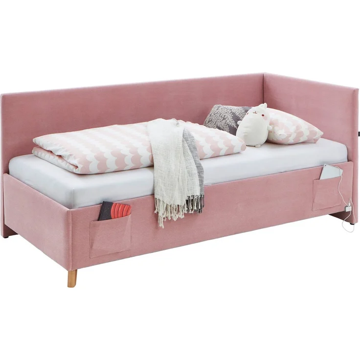 Basis-Liege mit Bettkasten Chicago / Cool, Stoff, Rosa, 98 x 90 x 208 cm – Bild 2