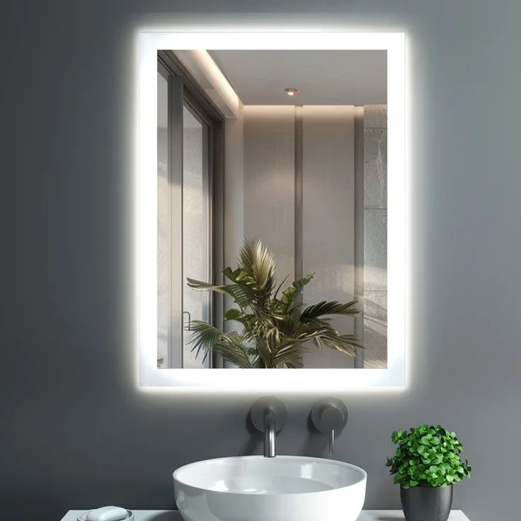 Gimbelen LED Badspiegel 45x60 cm, Badezimmerspiegel mit Beleuchtung & Tastenschalter, 2 Lichtfarben (3000K/6500K), Antibeschlag, explosionssicheres Glas, IP44, Silber
