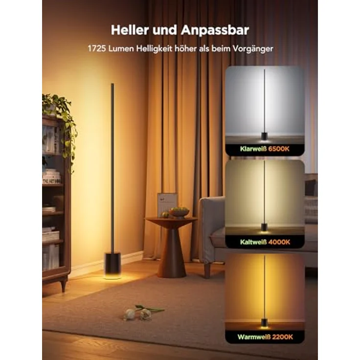 Govee Smart Stehlampe 2 mit Matter, RGBIC Stehlampe Dimmbar funktioniert mit Alexa, 1725 lm moderne Stehlampe schwarz mit Musiksynchronisierung, Szenenmodi, Stehleuchte für Schlafzimmer, Wohnzimmer – Bild 3