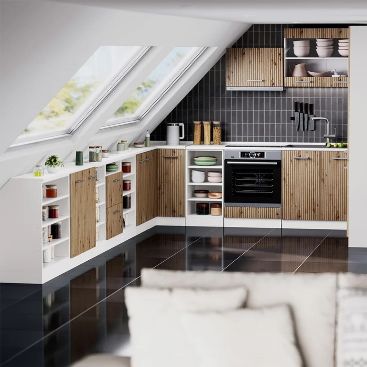 Küchenschrank für Dachschrägen R-Line Artisan-Eiche 60 cm mit 2 Schubladen, Schrankkorpus 60 cm Tiefe Vicco – Bild 6