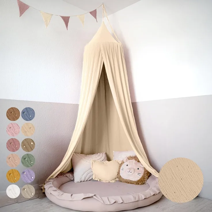 lilimaus Betthimmel Hochwertiger Baldachin Betthimmel Kinderzimmer, Gold Applikation, Stilvoller Baldachin für Baby- und Kinderzimmer
