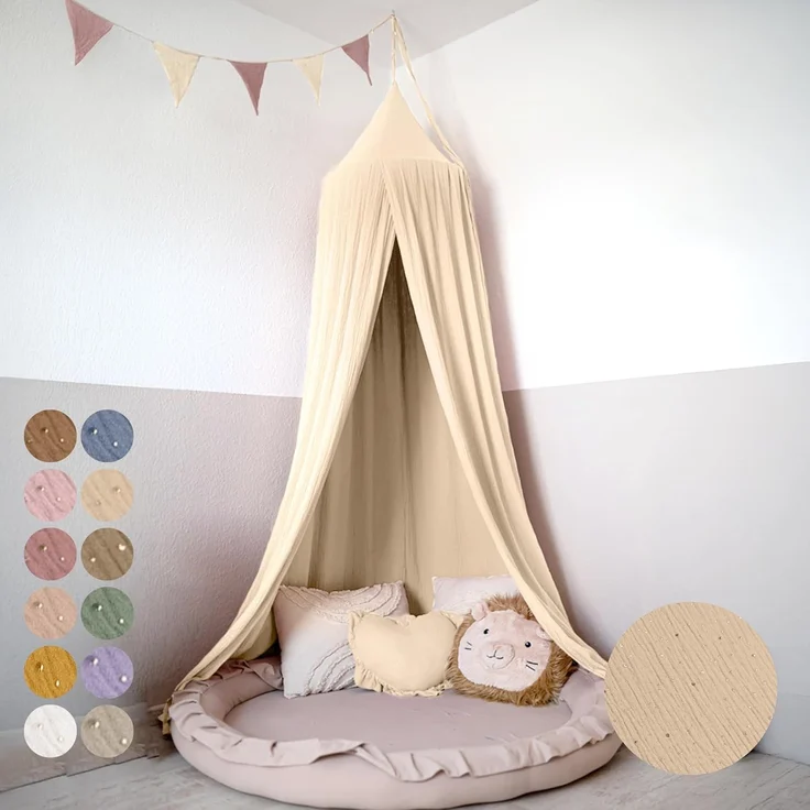 lilimaus Betthimmel Hochwertiger Baldachin Betthimmel Kinderzimmer, Gold Applikation, Stilvoller Baldachin für Baby- und Kinderzimmer – Bild 1