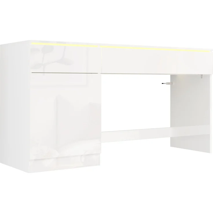 Schreibtisch aus Spanplatte mit LED-Beleuchtung und Stauraum, 120x50x78 cm, Weiß – Bild 5