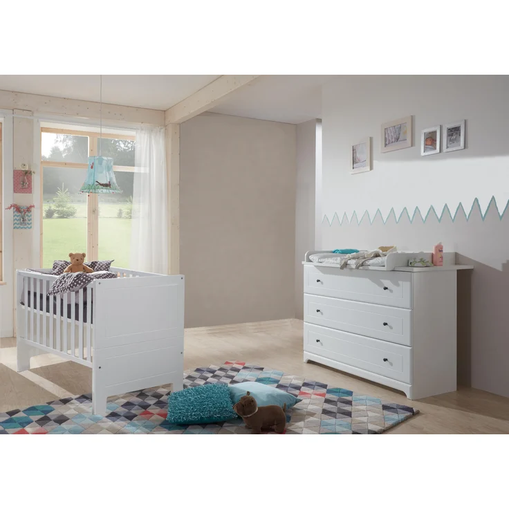 Arthur Berndt 'Thilo' Babyzimmer Sparset 2-teilig, Kinderbett (70x140 cm) und Wickelkommode mit Wickelaufsatz MDF Weiß – Bild 2