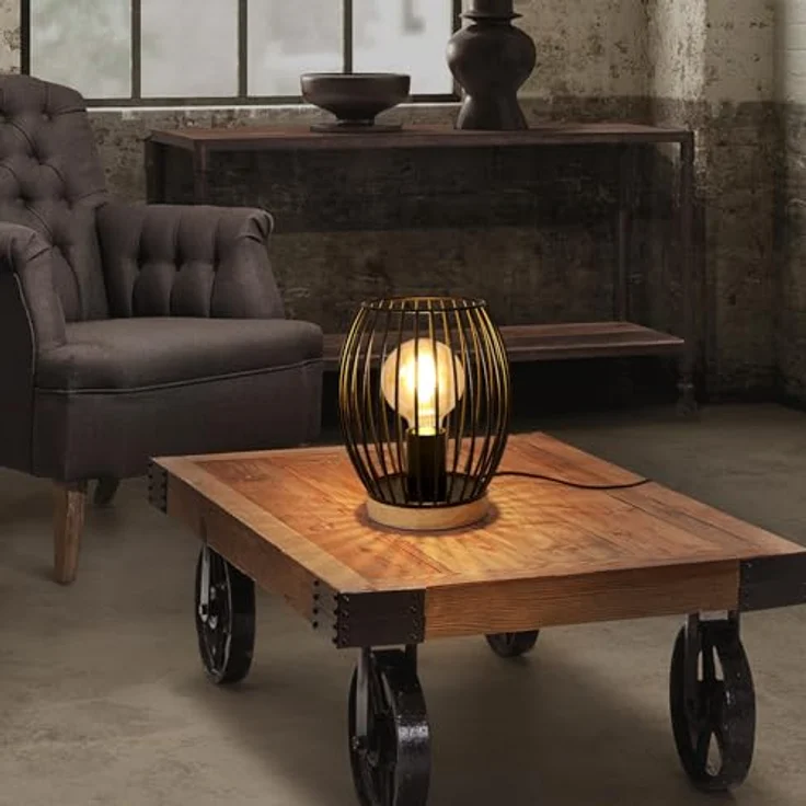 Comely Tischleuchte Schwarz, 1 Flammige Tischlampe Vintage, Lampenschirm aus Metall, Nachttischlampe E27 Fassung für Wohnzimmer, Arbeitszimmer, Esszimmer, Schlafzimmer – Bild 7