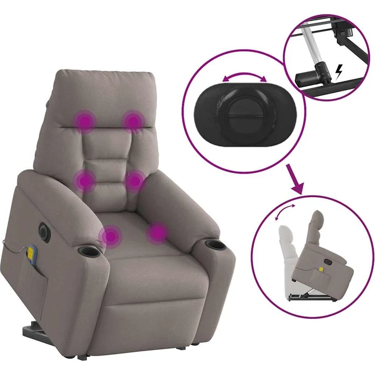 vidaXL Elektrischer Massagesessel mit Aufstehhilfe Taupe Stoff 3303069 – Bild 8