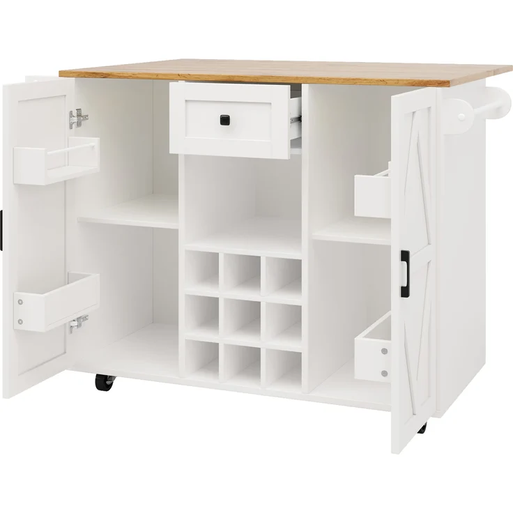 Küchenwagen 137,5x40x95,6 cm (ausgeklappt 137,5x65x95,6 cm), klappbar mit Stauraum, weiß, MDF – Bild 8