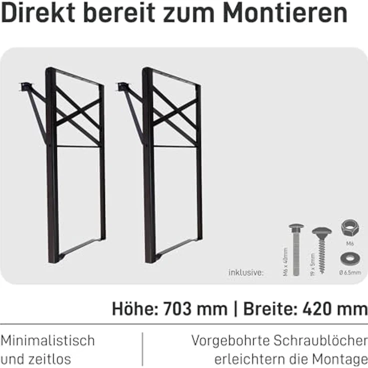 Natural Goods Berlin 2er Set Bierzeltgarnitur klappbar - Metall Gestell für Biertisch (Schwarz, 70x42 cm) - Tischbeine für Festzeltgarnitur - Stabiles Tischgestell für Garten, Terrasse & Camping – Bild 4