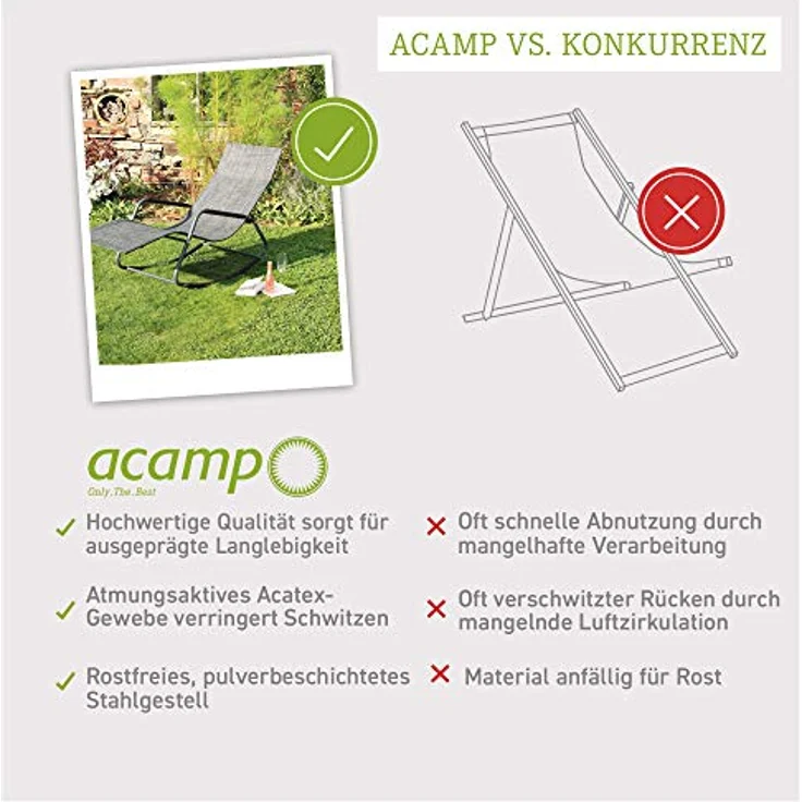 Acamp Gartenliege Rockstar, teakfarben mit anthrazit Stahlrohr, wetterfestem Acatex-Gewebe und gepolsterten Armauflagen – Bild 5