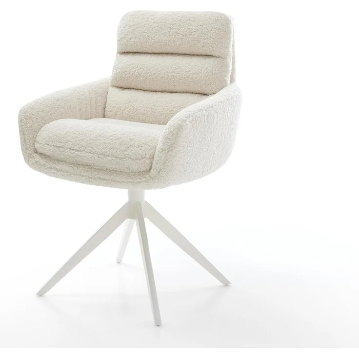 Drehstuhl Abelia-Flex mit Armlehnen Teddystoff Beige Kreuzgestell breit Weiß 360° drehbar Wippfunktion – Bild 2