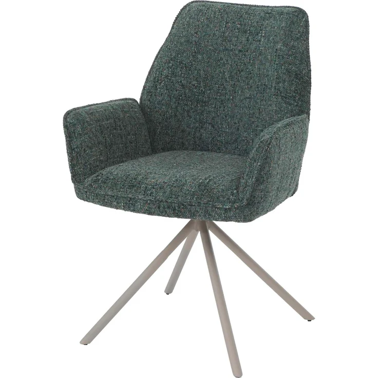 Esszimmerstuhl HWC-G67, Küchenstuhl, drehbar Auto-Position Metall Chenille (410g/m²) ~ Gestell creme, grün – Bild 1