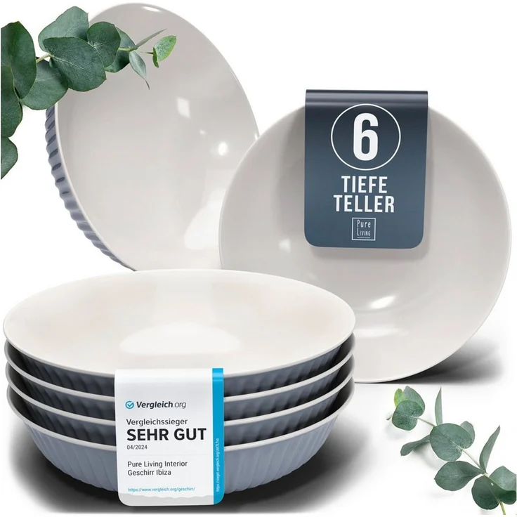 PURE LIVING INTERIOR DESIGN Geschirr-Set Suppenteller 6er 20cm »Hygge«, Steingut Graublau (6-tlg), 6 Personen, Steingut – Bild 1