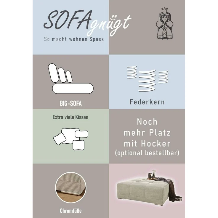 Jockenhöfer Gruppe Big-Sofa Moldau, B. 306 cm, mit Federkernpolsterung, Liegefläche 120x240 cm, Mega-Sofa im XXL-Format, Federkern, 12 Kissen – Bild 4