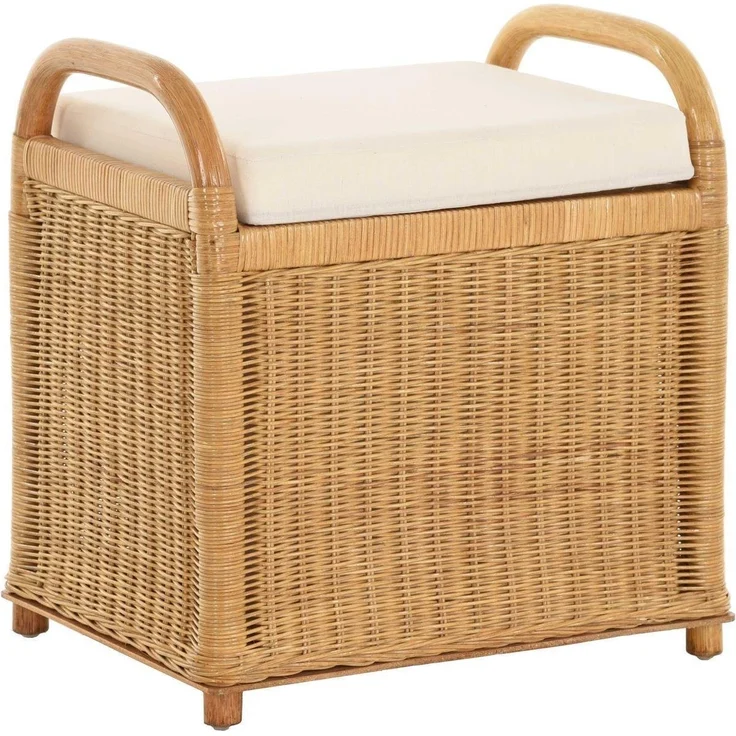 Krines Home Sitzbank Rattan Bank Sitzbank Sitzhocker mit Stauraum Rattanhocker mit Deckel, gepolsterter Deckel – Bild 1