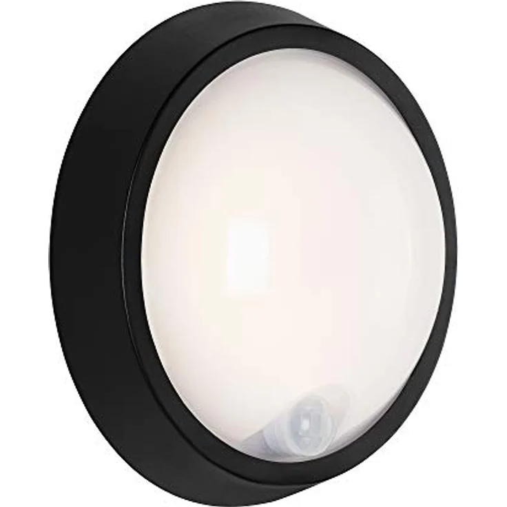 Briloner Leuchten LED Außenleuchte, Außenwandlampe mit Bewegungssensor und Dämmerungssensor, 12 Watt, 1.150 Lumen, 4.000 Kelvin, rund, Weiß/Schwarz, Ø 17cm – Bild 1
