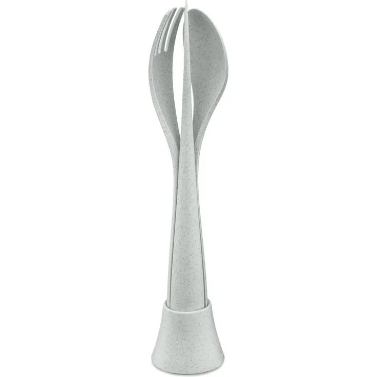 Koziol Besteck-Set 4-teilig Tulip, Besteckset, To Go Besteck, Thermoplastischer Kunststoff, Organic Grey, 4037670