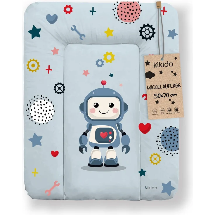 Kikido Wickelauflage 50x70 cm - Roboter - Baby Wickelauflagen Wasserfest, Abwaschbar und Pflegeleicht - Wickelunterlage Weich Tragbare, Leicht zu Reinigen - Universal-Wickelauflage 70x50