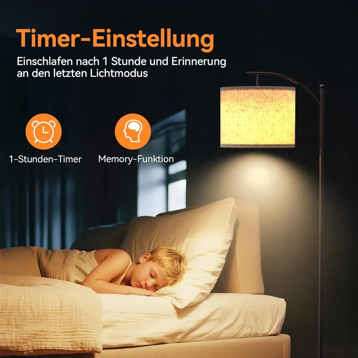 YICAIZI Stehlampe Wohnzimmer Dimmbar, Modern Standleuchte mit 3 Farbtemperaturen, Beigen Leinen-Lampenschirm, 12W Glühbirne inklusive, Fernbedienung und Fußschalter (Beige) – Bild 6