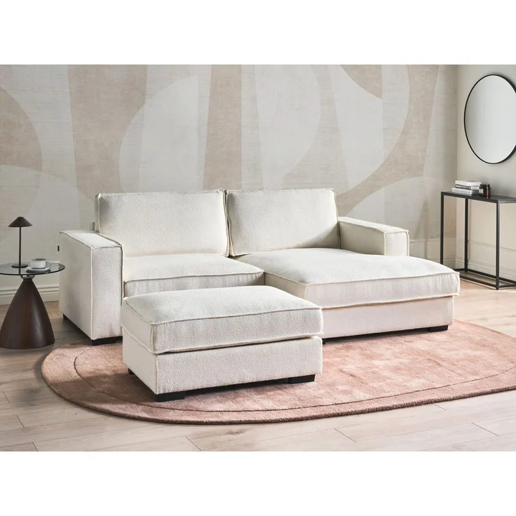 Ecksofa KOLDING Bouclé Hellbeige mit Ottomane linksseitig – Bild 3