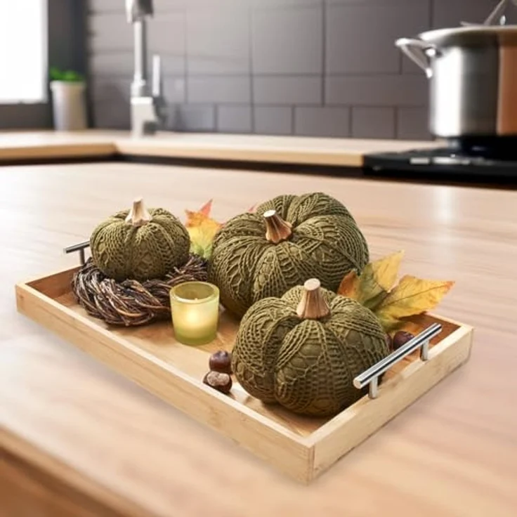 Kobolo Tablett rechteckig aus Bambus mit Metallgriffen - braun, Bambus – Bild 3