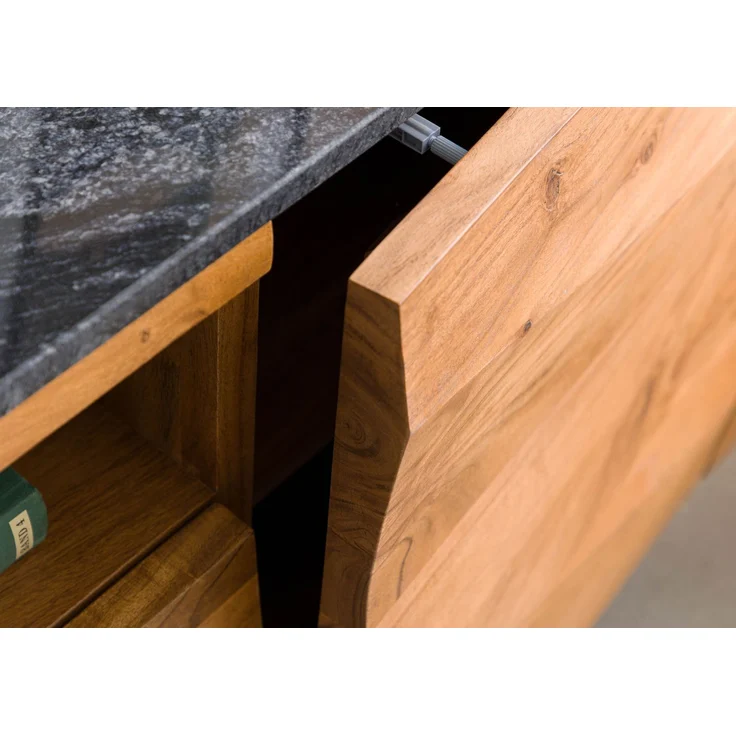 Sideboard Akazie 154 x 40 x 75 natur lackiert / Marmor schwarz MONTREAL #125 – Bild 7