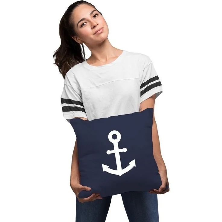 MoonWorks Dekokissen Kissenbezug Anker Aufdruck maritimes Motiv Geschenk für Nordlichter Kissenhülle Dekokissen Moonworks® – Bild 3