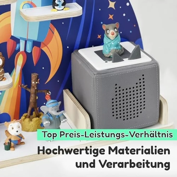 stadtecken Kinder Regal für Musikbox I Geeignet für die Toniebox und ca. 35 Tonies I Perfekte Aufbewahrung für Kinderzimmer I zum Aufstellen oder Aufhängen (Rakete, Mittel) – Bild 5