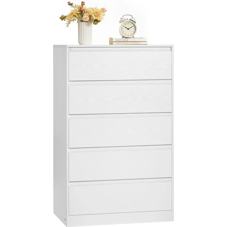 VASAGLE Kommode mit 5 Schubladen, Kommodenschrank, Schubladenschrank, Wäschekommode, für Schlafzimmer, 40 x 60 x 97,4 cm, Modern Kailyn Kollektion, schneeweiß LTS605WE01