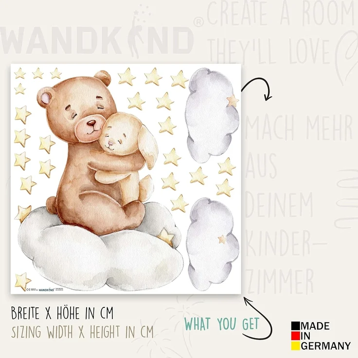 WANDKIND Wandtattoo Kinderzimmer Wandaufkleber / Bär und Hase Arm in Arm / V426, wieder ablösbar – Bild 2