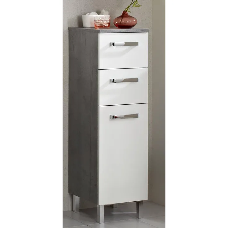 Highboard Hamm / Hanau, Holzwerkstoff, Metall, Grau, Weiß, 30 x 101 x 33 cm