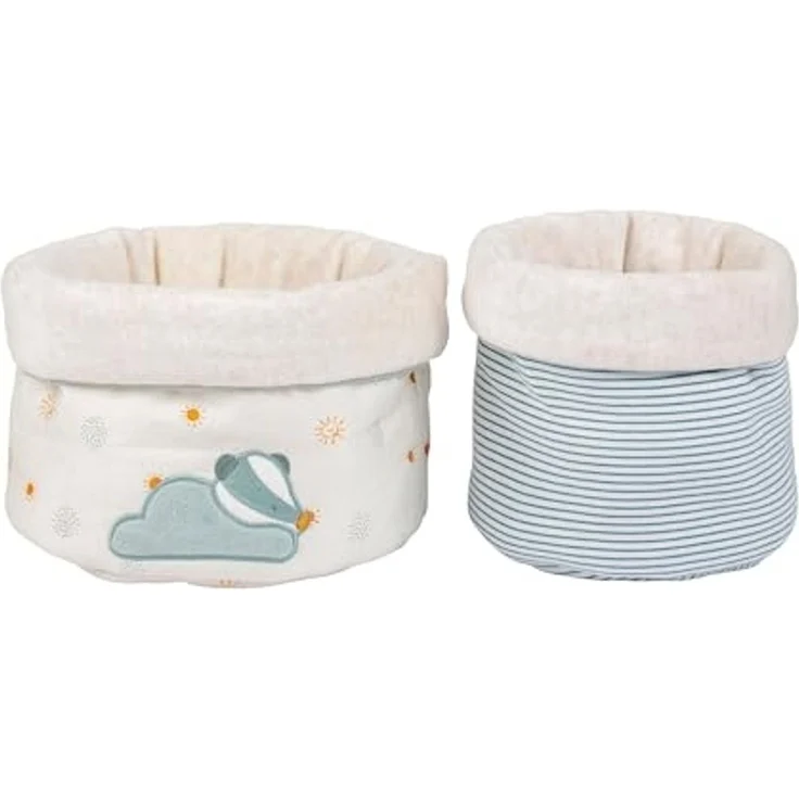 Nattou Aufbewahrungs-Körbe aus Baumwolle und Polyester, Dachs Felix, 2er Set, Ø 20 cm und Ø 15 cm, Felix und Leo, Hellblau – Bild 1