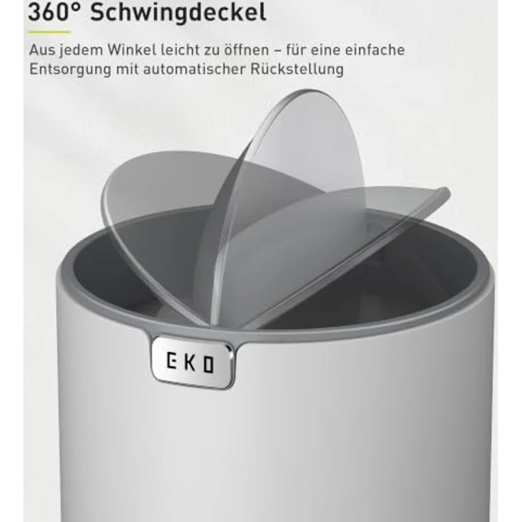 EKO Mini Tischmülleimer mit Schwingdeckel, 1,5 Liter Kosmetikeimer, kleiner Schreibtisch-Mülleimer, runder Tischabfalleimer für Büro, Bad, Schreibtisch, Schlafzimmer (Grau) – Bild 7