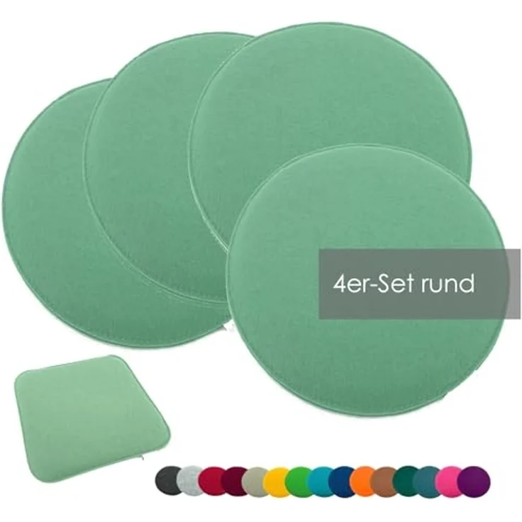heimtexland ® Sitzkissen Set Filz Stuhlkissen Stuhlauflage Filzkissen Stuhl Polster Kissen Typ631 4er Set 35 cm Rund Mint – Bild 1