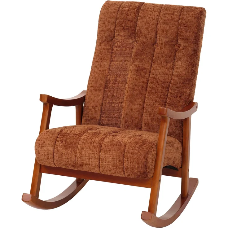 Schaukelstuhl HWC-K10, Relaxsessel, Holz FSC® Stoff/Textil Chenille (465g/m²) ~ terrakotta, Gestell Walnuss-Optik – Bild 9
