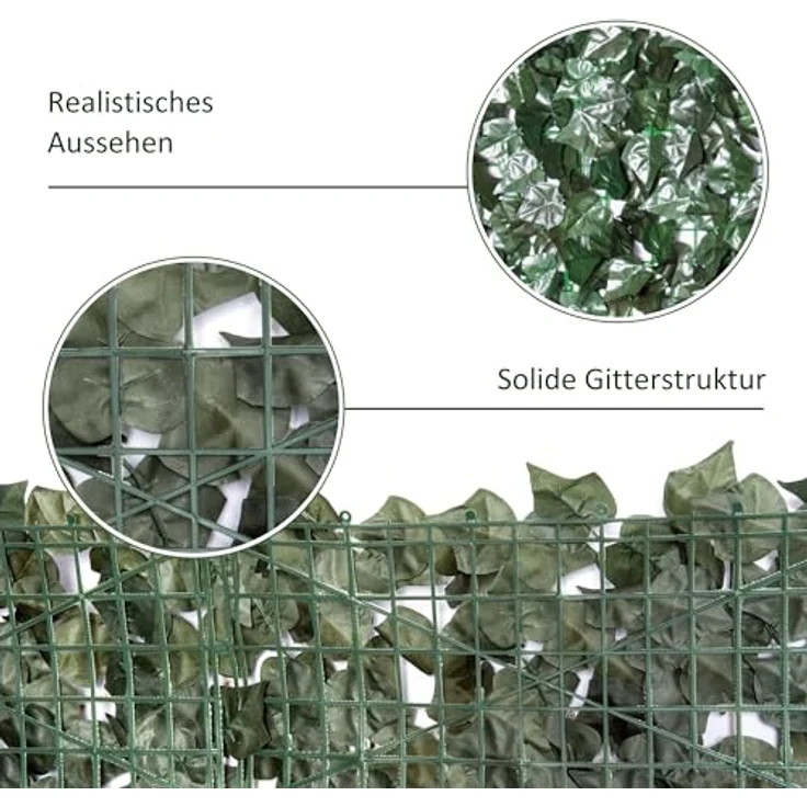 Outsunny Künstlicher Hecken Sichtschutz, UV Geschützt Sichtschutz, Grün Balkon Sichtschutz, Zaun Sichtschutzgitter mit Blättern, Hecken Zaun, WandKünstliche 240 x 100 cm für Garten Hochzeit – Bild 5