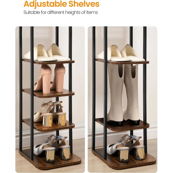 Vertikales Schuhregal, Schuhregale, Schuhturm für kleine Räume, Freistehend, Verstellbar, Platzsparend, 10-Stöckige, Braun und Schwarz – Bild 4