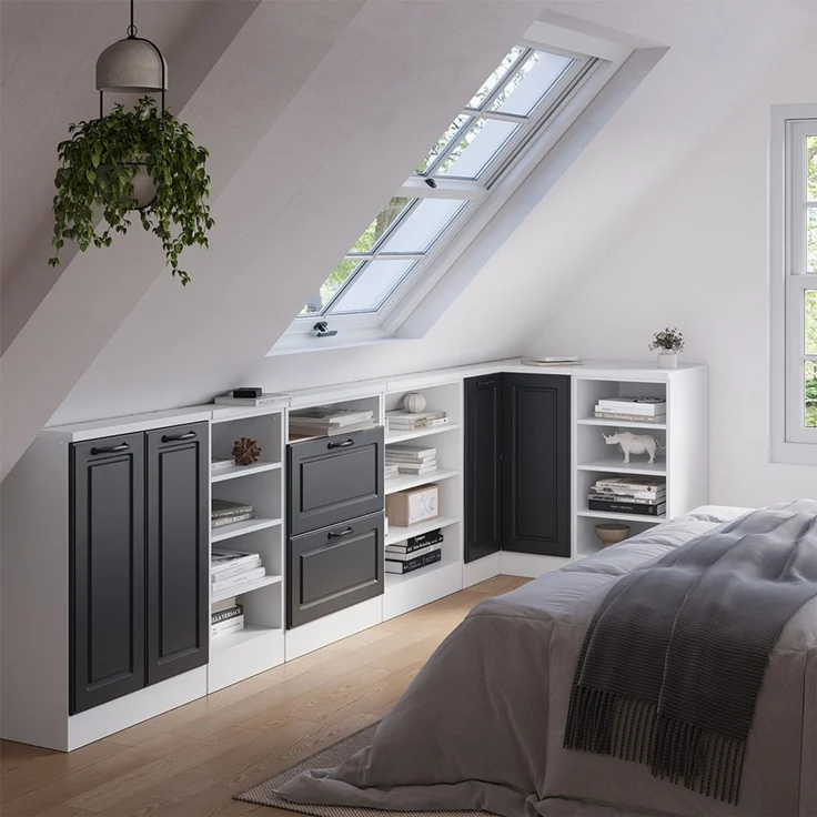 Eck-Küchenschrank für Dachschrägen R-Line Anthrazit Landhaus 75.6 cm mit 1 Tür Vicco – Bild 6