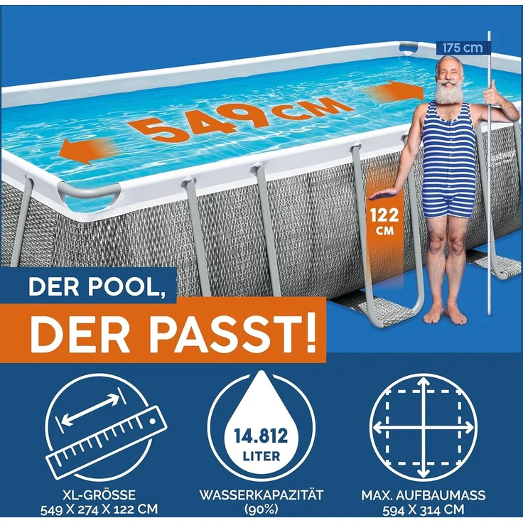 Power Steel™ Frame Pool, Grau, 549 x 274 x 122 cm – Bild 3