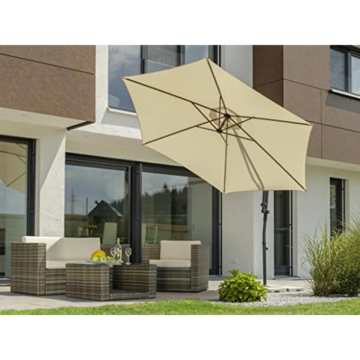 Schneider Sunny Ampelschirm rund Genua, 300 cm Durchmesser, anthrazit, mit Lichtschutzfaktor 50+, wasserabweisend – Bild 2