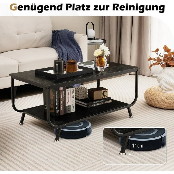 COSTWAY Couchtisch, Marmor, rechteckig, mit Stauraum, 105x55x46,5cm, schwarz – Bild 2