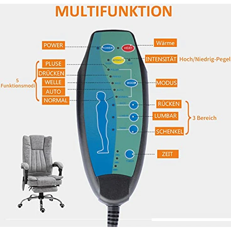Vinsetto Massagestuhl mit Heiz- und Liegefunktion, 360-Grad-Drehfunktion und 6 Vibrationspunkten – Bild 5