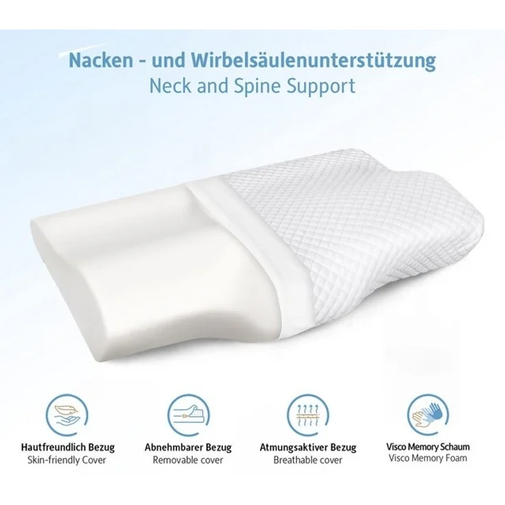 Komfortec Nackenstützkissen aus Memory Foam, Orthopädisches Kopfkissen, Füllung: 100% Visco-Memory Schaum, Seitenschläfer, Rückenschläfer, Bauchschläfer, Kopfkissen, Oeko-Tex & CertiPUR-US Zertifiziert – Bild 4